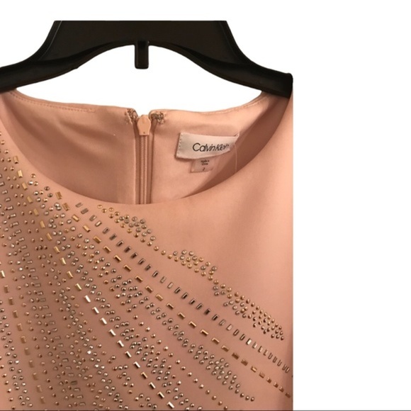Calvin‎ Klein Pink Embellished gold silver studded scuba fit sheath dress size 2 - Picture 3 of 12